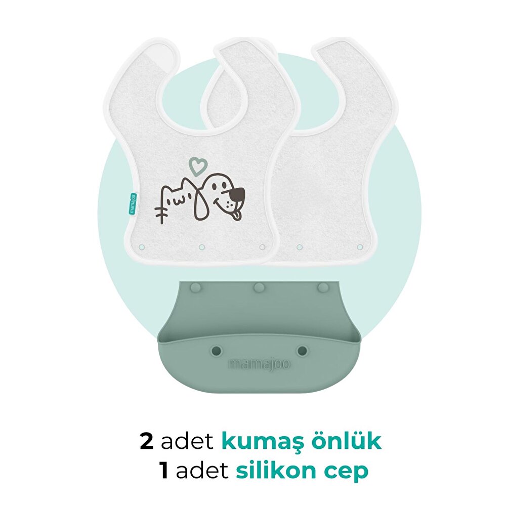 Katlanır Silikon & Kumaş Mama Önlüğü Powder Green