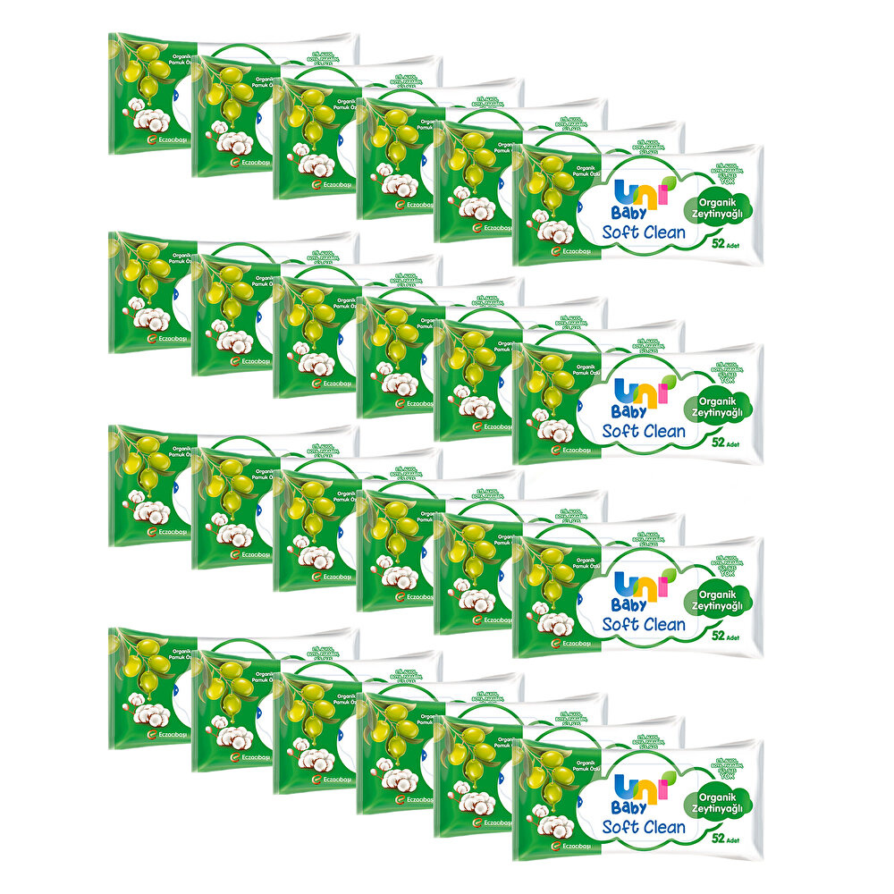 Soft Clean Organik Pamuk Özlü & Organik Zeytinyağlı Islak Mendil 24x52 Adet