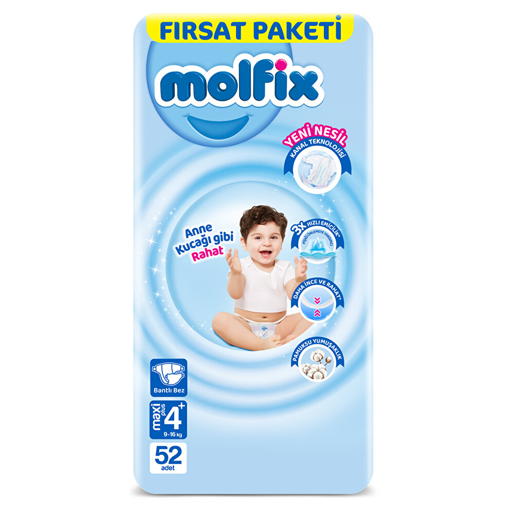 Bebek Bezi 4+ Beden Maxi Plus Fırsat Paketi 9-16 kg 52 Adet