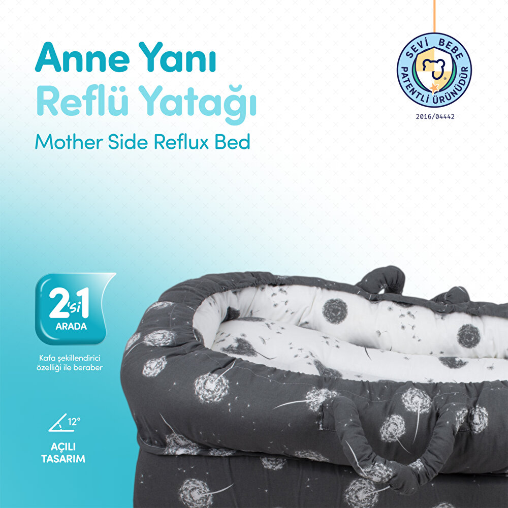 Anne Yanı Bebek Reflü Yatağı Gri