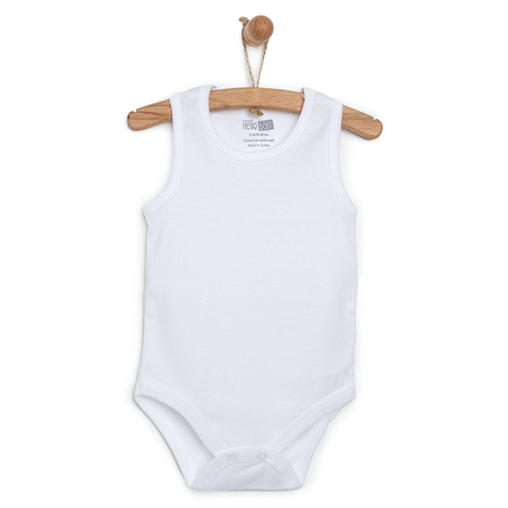 Unisex Beyaz Body Ribana Kumaş Çıtçıtlı Zıbın Bisiklet Yaka Atlet Kol Beyaz