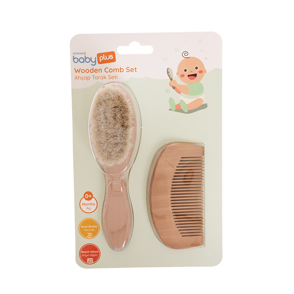 Ahşap Doğal Keçi Kılı Bebek Saç Fırçası Set