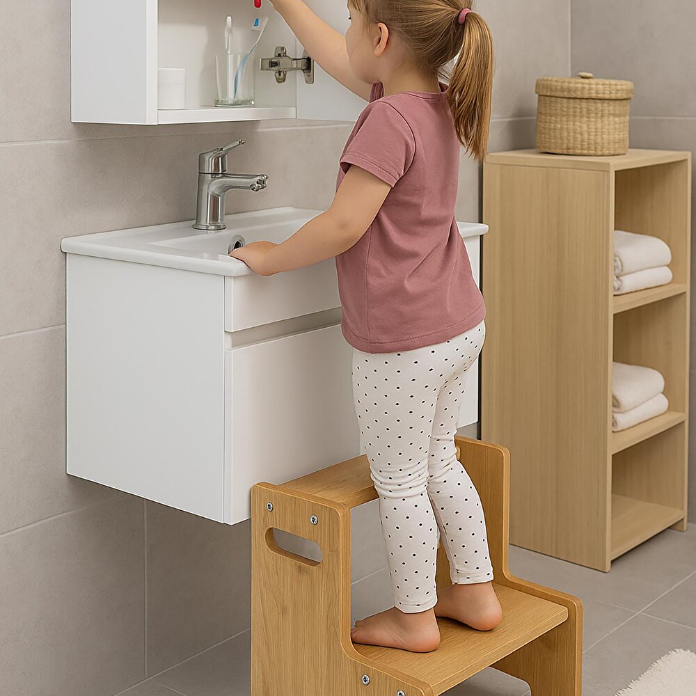 Ahşap Montessori Yükseltici Basamak Naturel