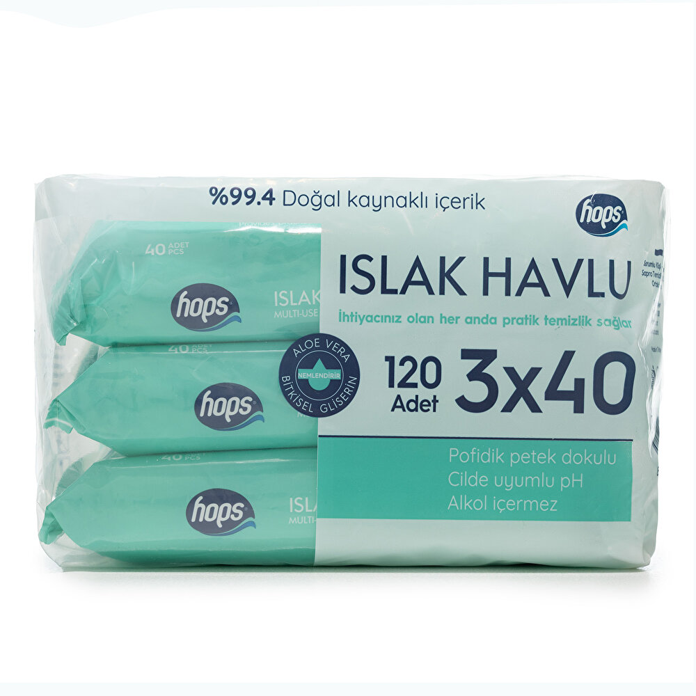 Hops Aloe Vera Islak Mendil 3x40 Adet - ebebek