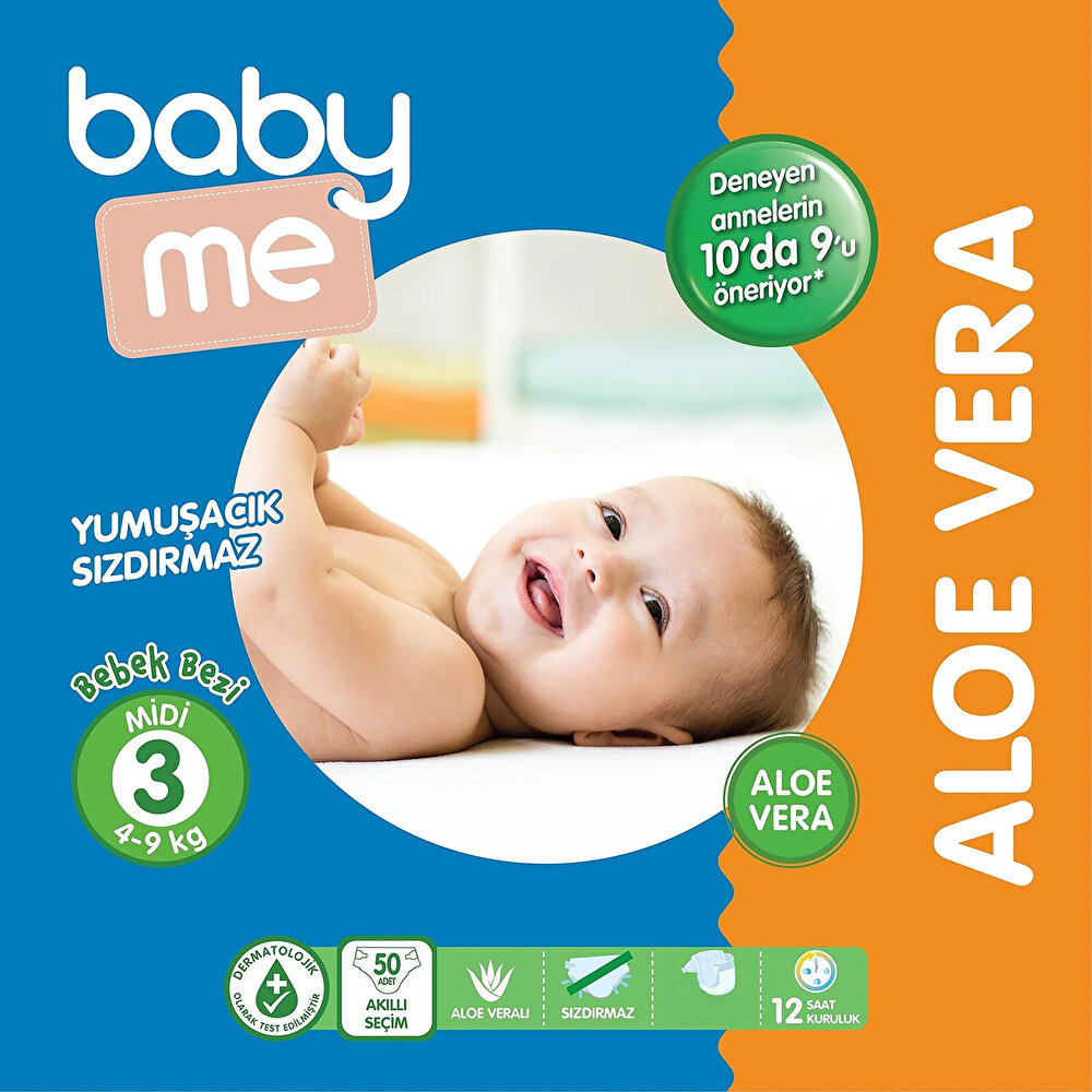 Aloe Vera Midi 3 Numara Bebek Bezi 4-9 kg 50 adet