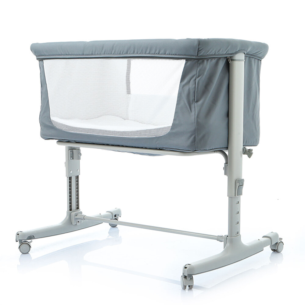 Anne Yanı Asansörlü ve Sallanabilir Bebek Beşiği Gri