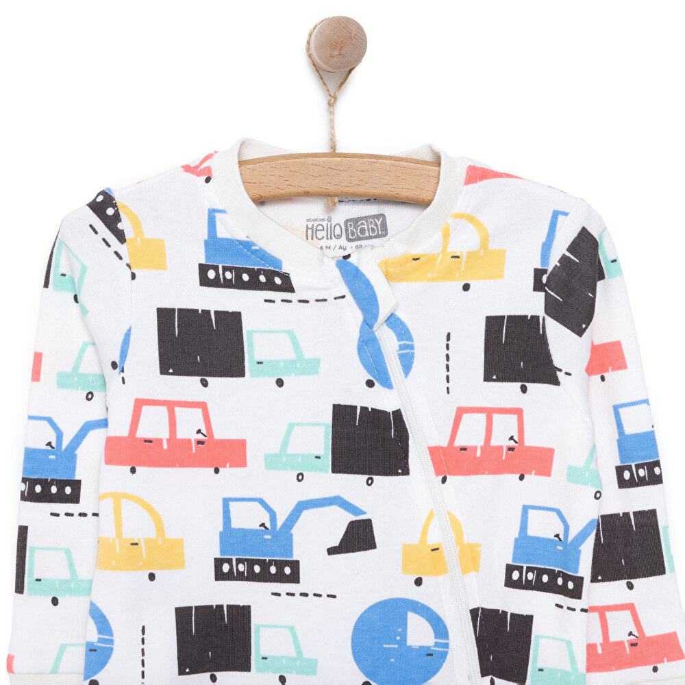 Araç Desenli Tekli Uzun Kol Fermuarlı Patiksiz Tulum