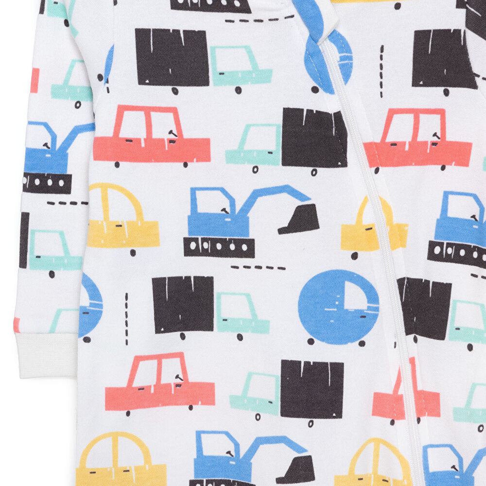 Araç Desenli Tekli Uzun Kol Fermuarlı Patiksiz Tulum