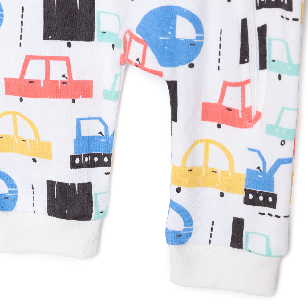 Araç Desenli Tekli Uzun Kol Fermuarlı Patiksiz Tulum