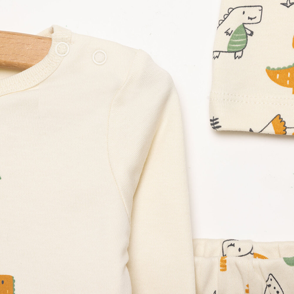 Ayıcık Baskılı Yenidoğan Uni Body-Patikli Alt-Şapka Unisex