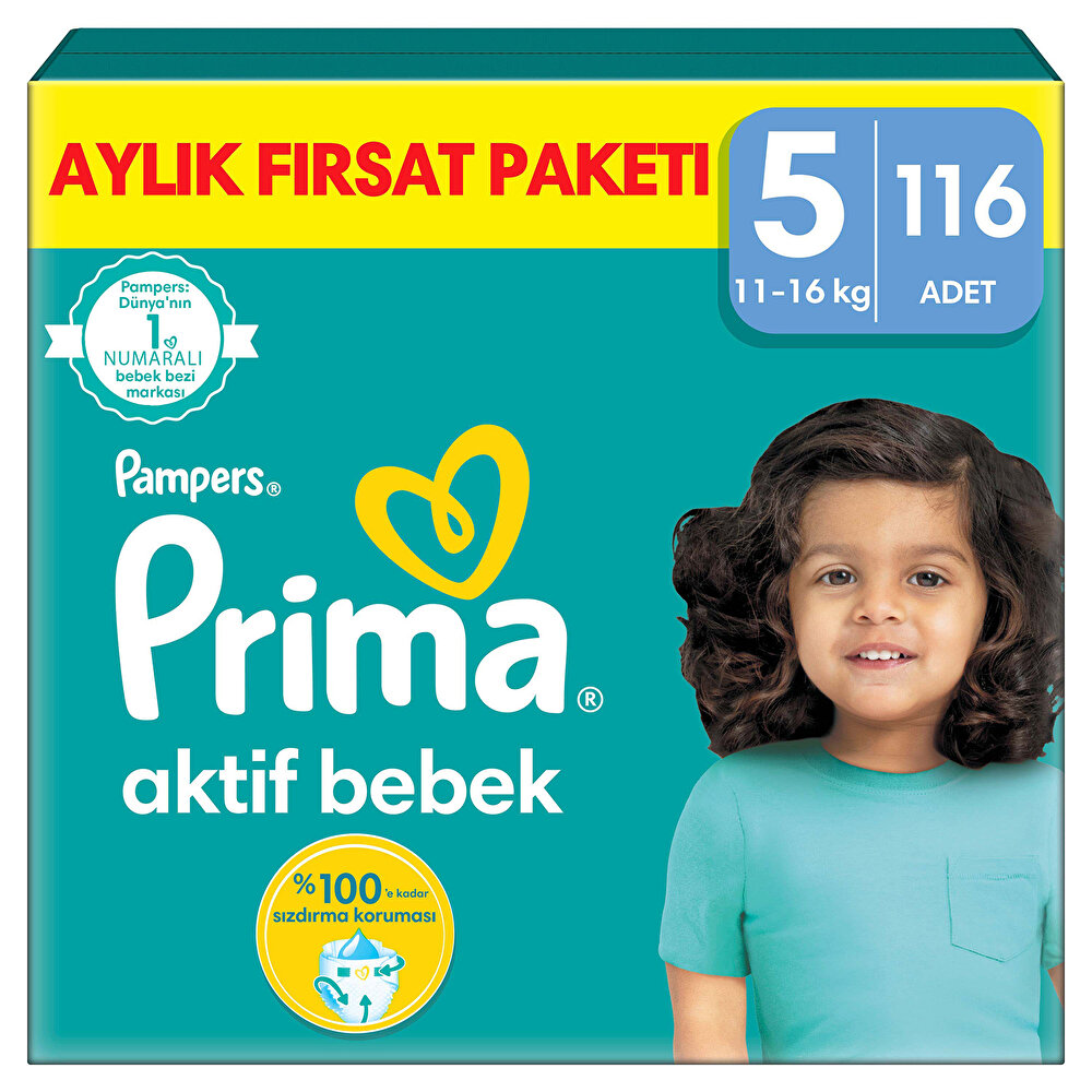Bebek Bezi Aktif Bebek 5 Beden Junior Aylık Fırsat Paketi 11-16 kg 116 Adet