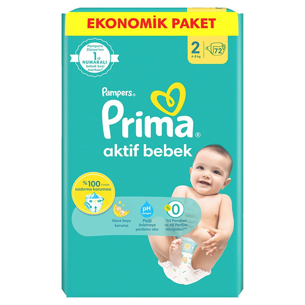 Bebek Bezi Aktif Bebek 2 Beden Mini Ekonomik Paket 4-8 kg 72 Adet