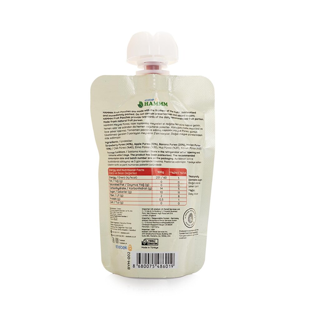 Çilek Kavun Elma Muz Meyve Püresi 90 gr