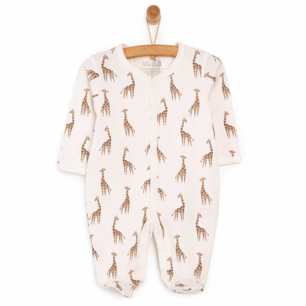Yenidoğan Çıtçıtlı Zürafa Desenli Patikli Tulum Unisex