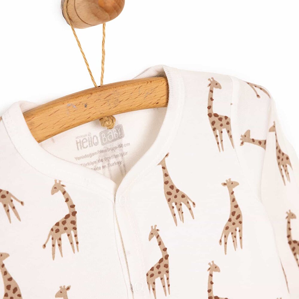Yenidoğan Çıtçıtlı Zürafa Desenli Patikli Tulum Unisex