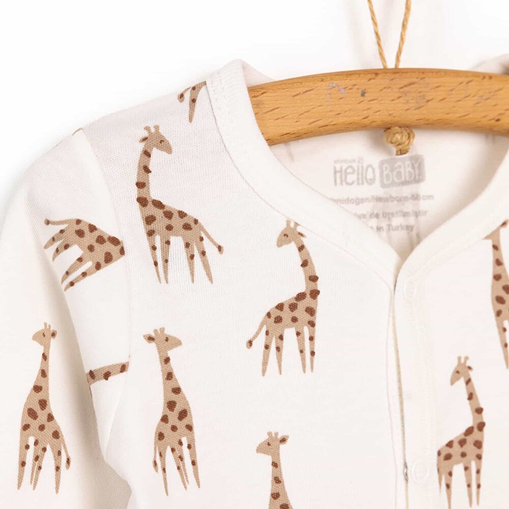 Yenidoğan Çıtçıtlı Zürafa Desenli Patikli Tulum Unisex