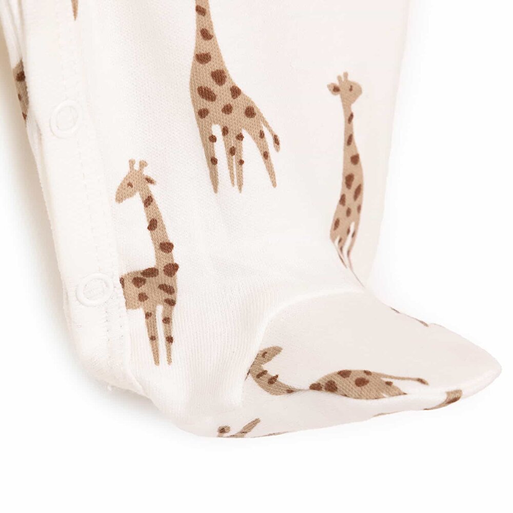 Yenidoğan Çıtçıtlı Zürafa Desenli Patikli Tulum Unisex