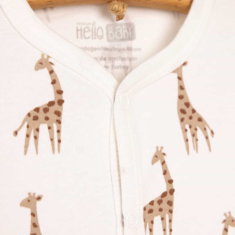 Yenidoğan Çıtçıtlı Zürafa Desenli Patikli Tulum Unisex