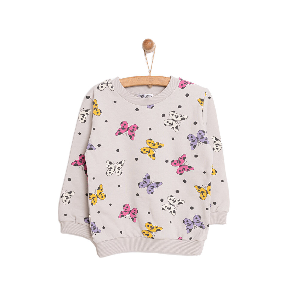 Basic Az Şardonlu Kelebek Desenli Sweatshirt Kız Bebek