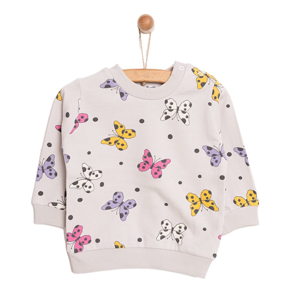 Basic Az Şardonlu Kelebek Desenli Sweatshirt Kız Bebek