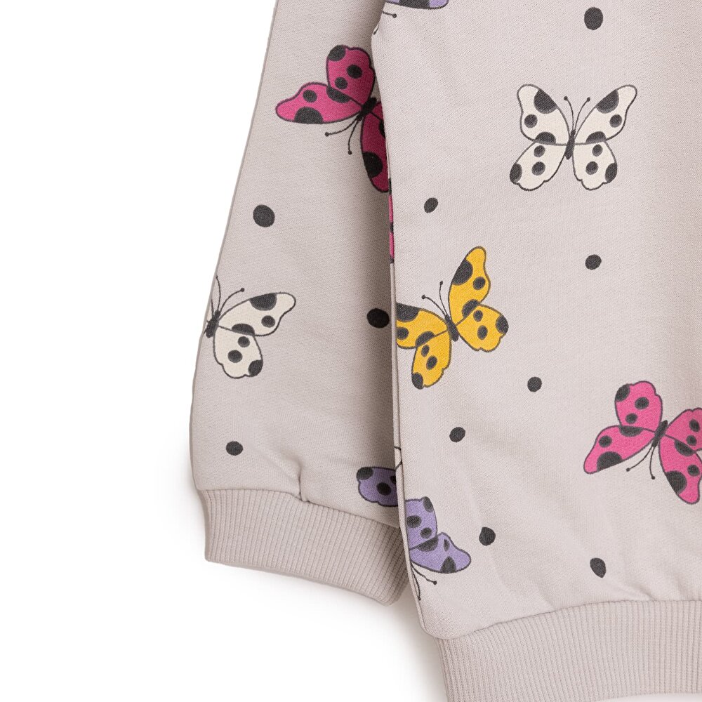 Basic Az Şardonlu Kelebek Desenli Sweatshirt Kız Bebek