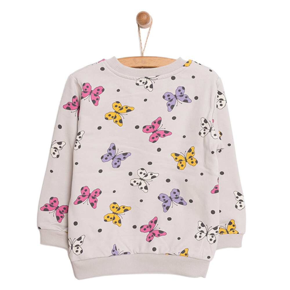 Basic Az Şardonlu Kelebek Desenli Sweatshirt Kız Bebek