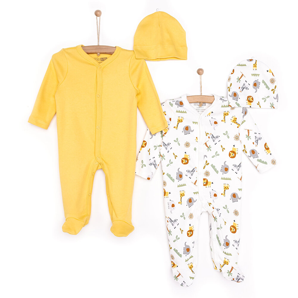 Yenidoğan 2li Patikli Tulum Şapka Set Unisex