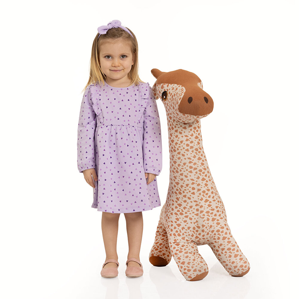 Basic Kız Kalp Desenli Fırfırlı Elbise Kız Bebek