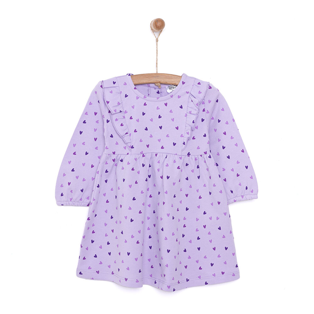 Basic Kız Kalp Desenli Fırfırlı Elbise Kız Bebek