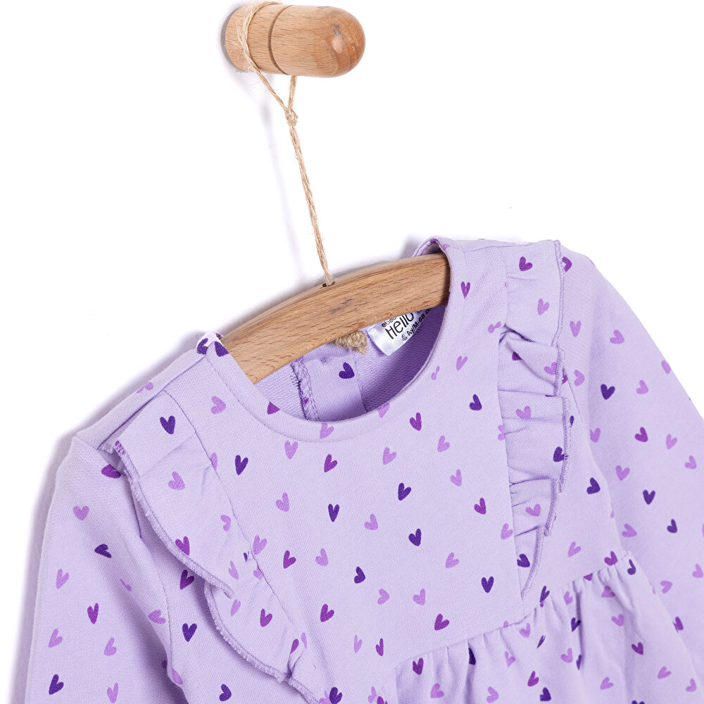 Basic Kız Kalp Desenli Fırfırlı Elbise Kız Bebek