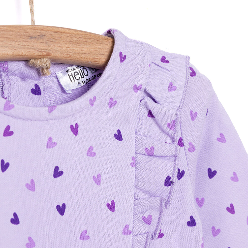 Basic Kız Kalp Desenli Fırfırlı Elbise Kız Bebek