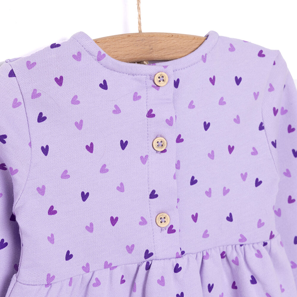 Basic Kız Kalp Desenli Fırfırlı Elbise Kız Bebek