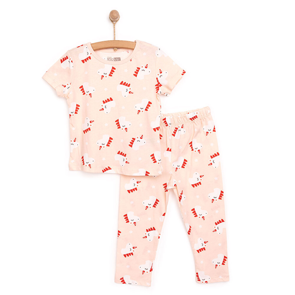 Kısa Kol Unicorn Desenli Bisiklet Yaka Pijama Takımı