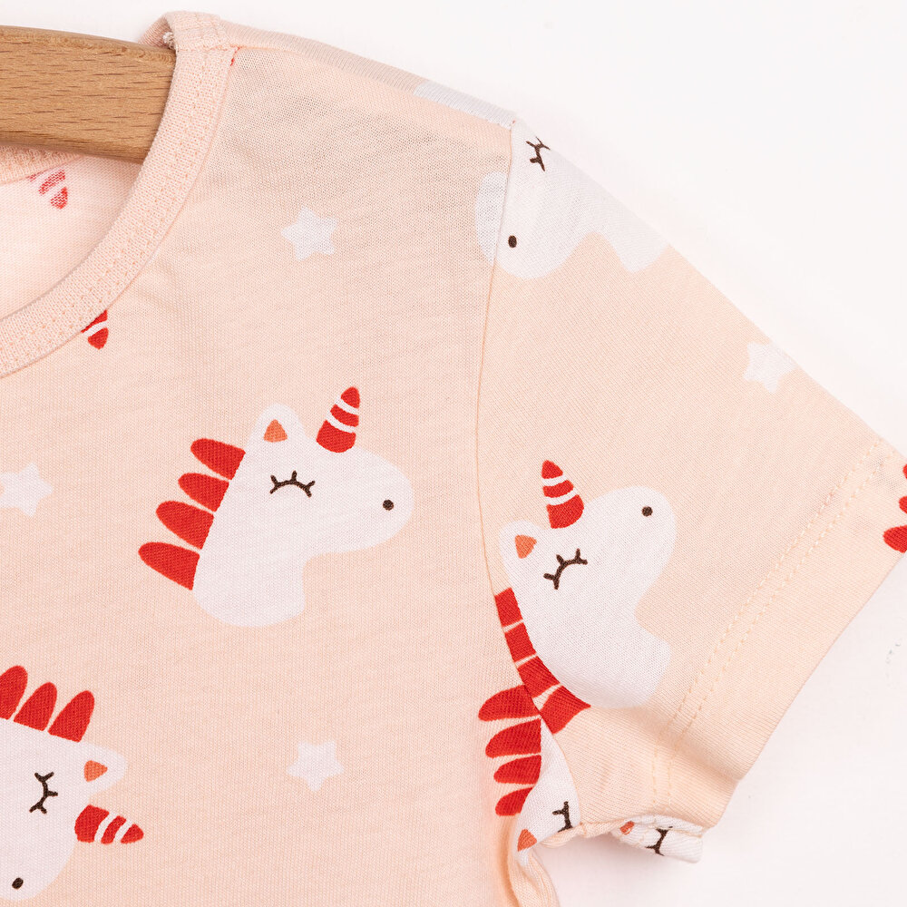 Kısa Kol Unicorn Desenli Bisiklet Yaka Pijama Takımı