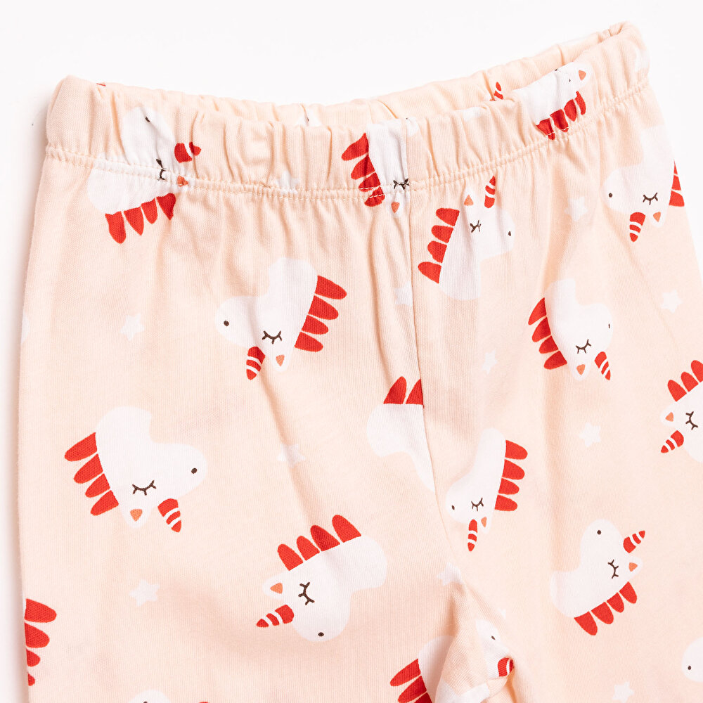 Kısa Kol Unicorn Desenli Bisiklet Yaka Pijama Takımı
