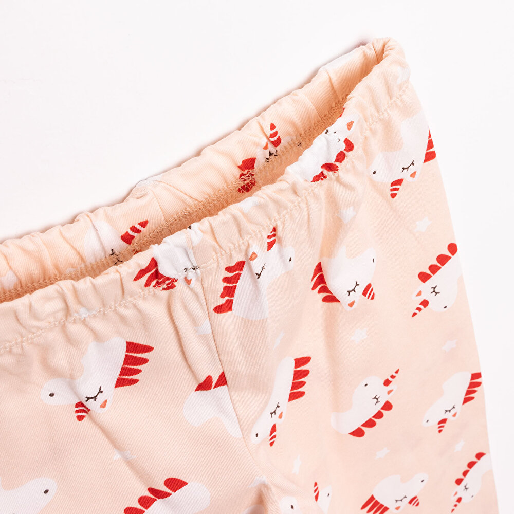 Kısa Kol Unicorn Desenli Bisiklet Yaka Pijama Takımı