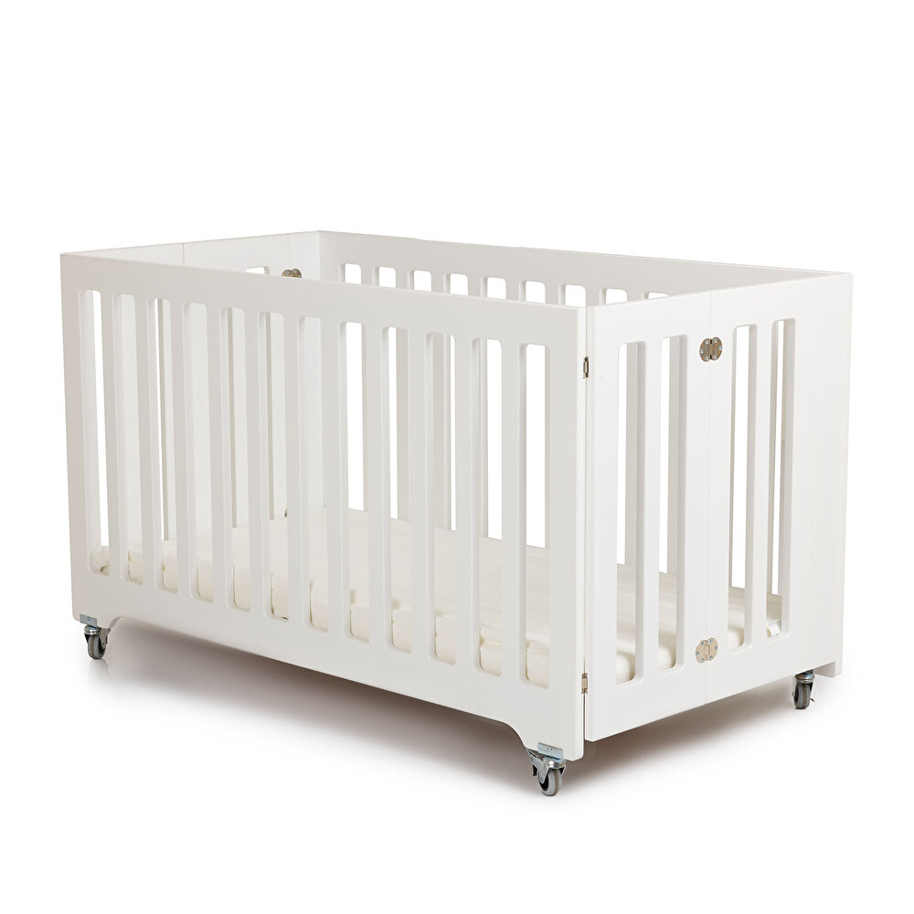 Katlanır ve Tekerlekli MDF Beşik 60x120 Beyaz