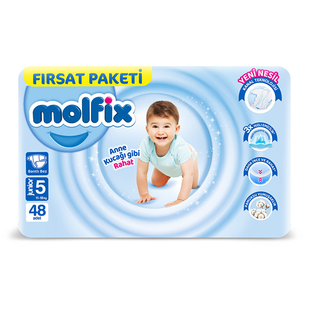 Bebek Bezi 5 Beden Junior Fırsat Paketi 11-18 kg 48 adet