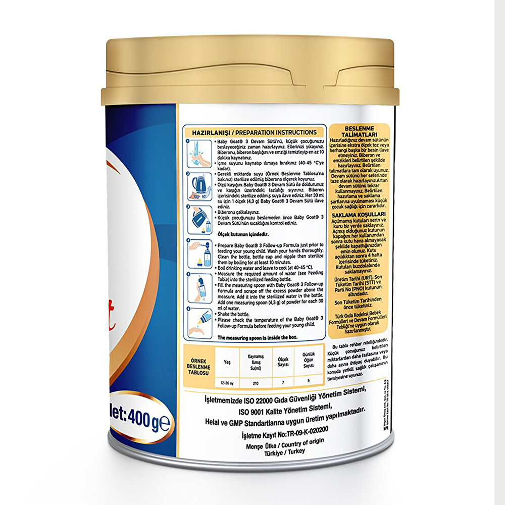 3 Keçi Sütlü Devam Sütü 400 gr 1-3 Yaş