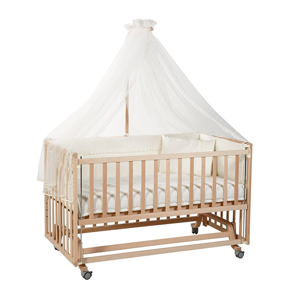 Doğal Ahşap Asansörlü ve Sallanabilir Beşik 70X130 cm