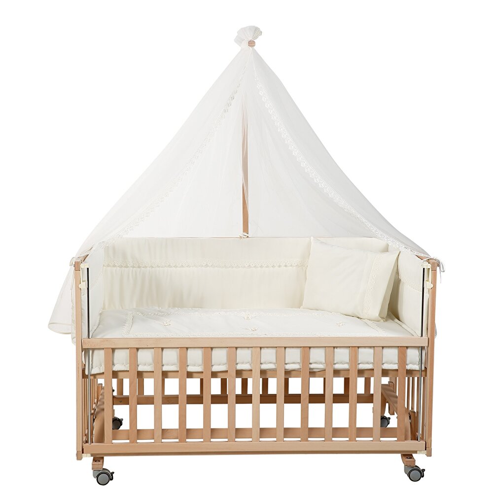 Doğal Ahşap Asansörlü ve Sallanabilir Beşik 70X130 cm