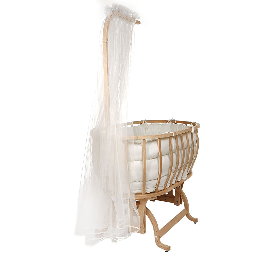 Ahşap Sallanabilir ve Tekerlekli Sepet Beşik