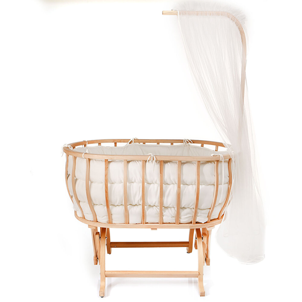 Ahşap Sallanabilir ve Tekerlekli Sepet Beşik