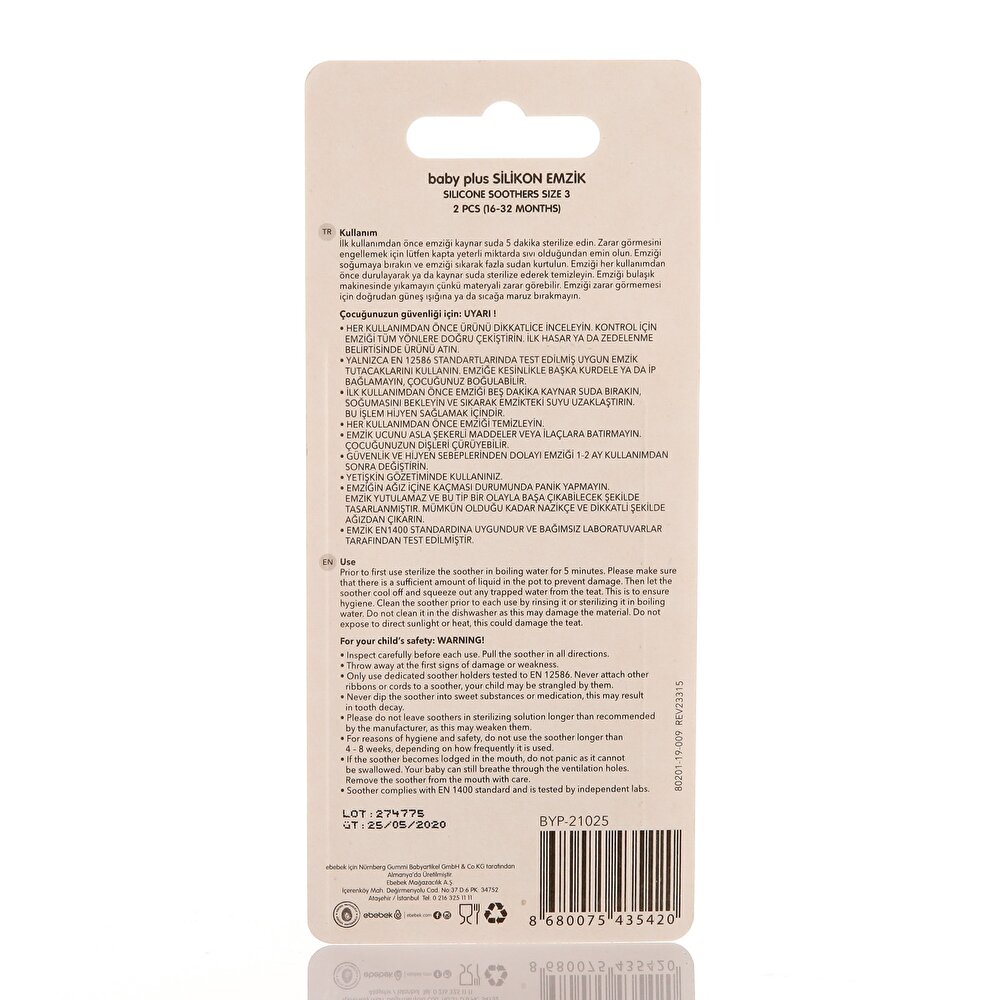 2'li Silikon Yalancı Kız Bebek Emzik 16-32 Ay