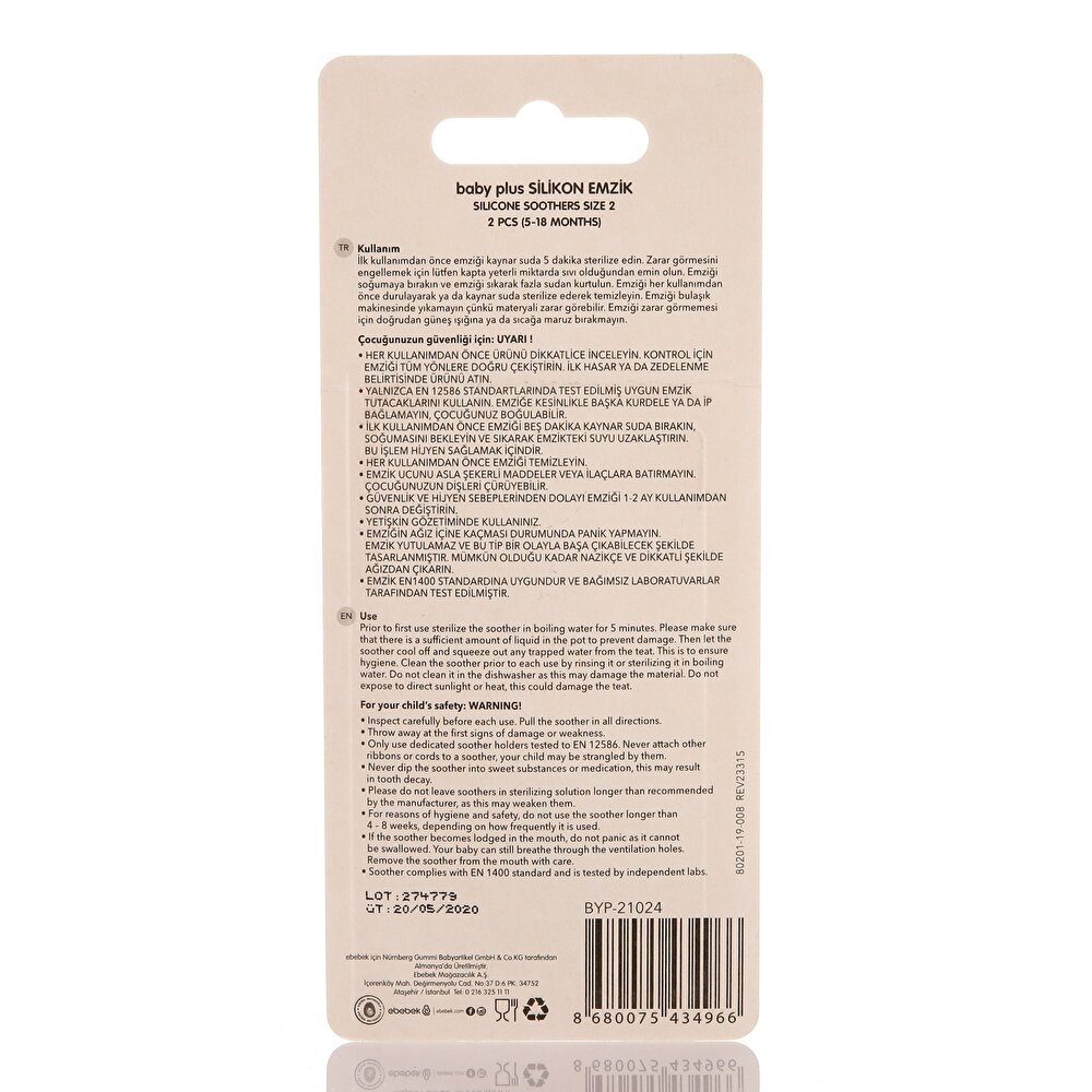  2'li Silikon Yalancı Kız Bebek Emzik 5-18 Ay