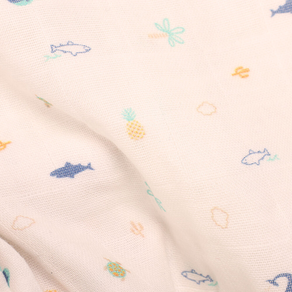 Erkek Bebek Tişört Şort Set Müslin Kumaş Çıtçıtlı Baby Shark Bisiklet Yaka Kısa Kol Beyaz