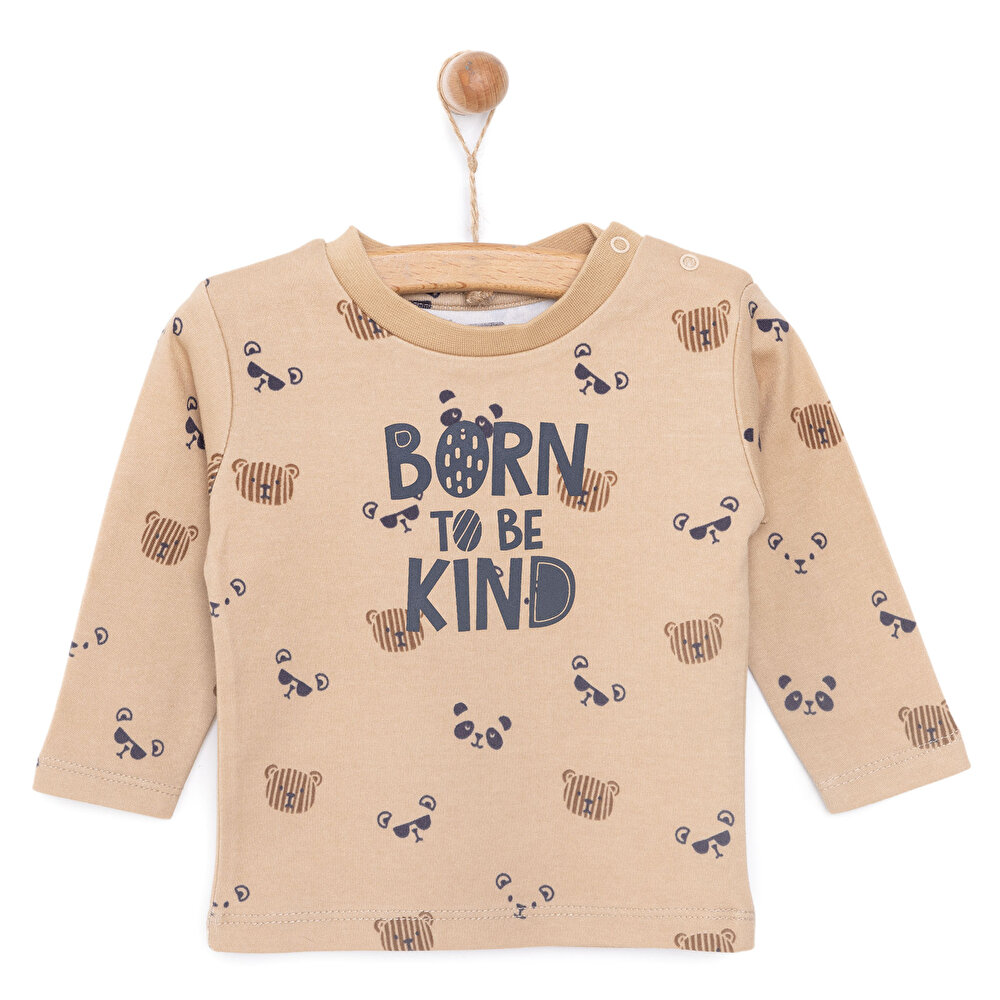 Basic Ayı Baskılı İnterlok Uzun Kol Tshirt Erkek Bebek