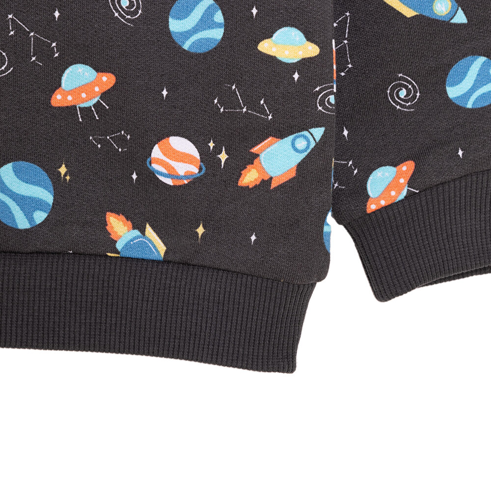 Erkek Bebek Sweatshirt Şardonlu Uzay Metraj Baskılı Bisiklet Yaka Uzun Kol