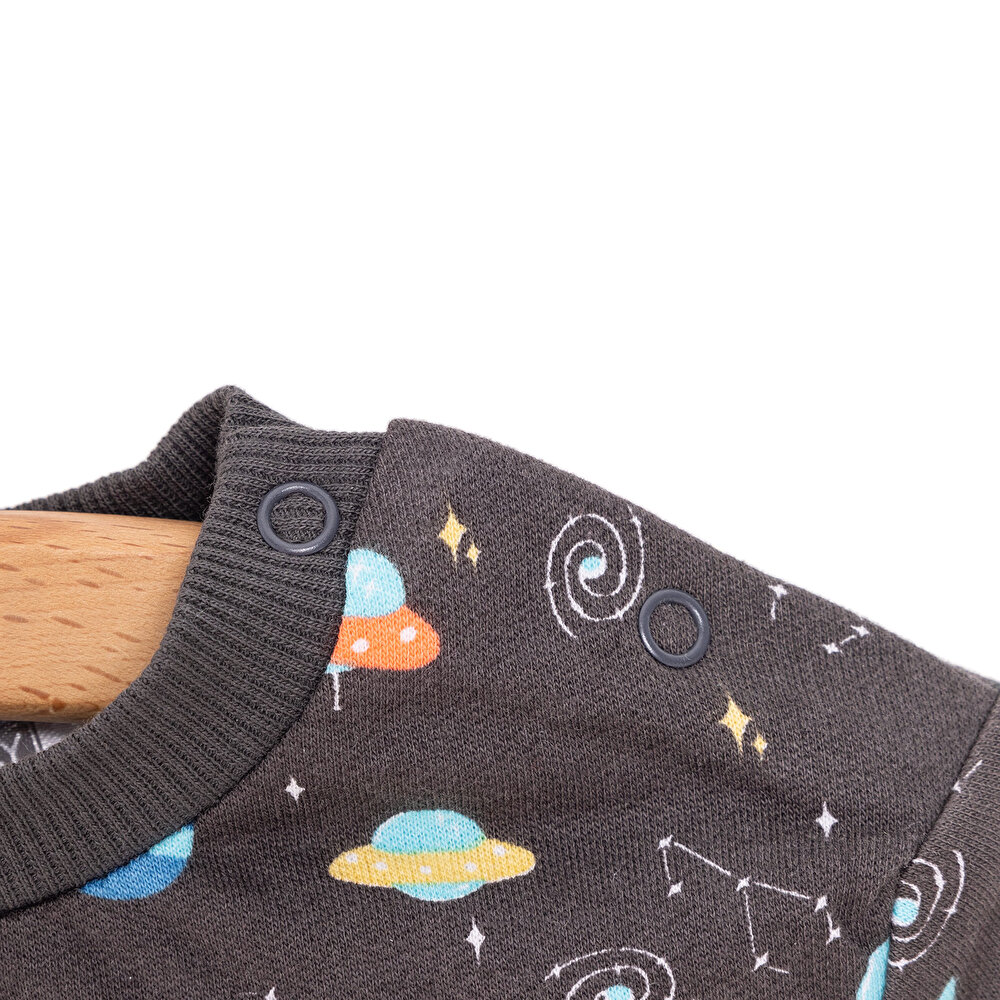 Erkek Bebek Sweatshirt Şardonlu Uzay Metraj Baskılı Bisiklet Yaka Uzun Kol