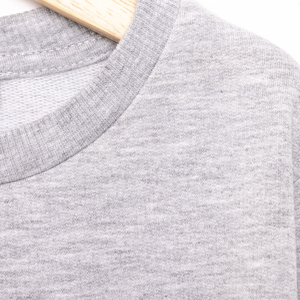 Erkek Bebek Sweatshirt Şardonlu Çıtçıtlı Bisiklet Yaka Uzun Kol Koyu Gri Melanj